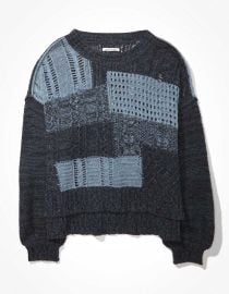 Denim Patchwork Crew Neck Sweater at American Eagle